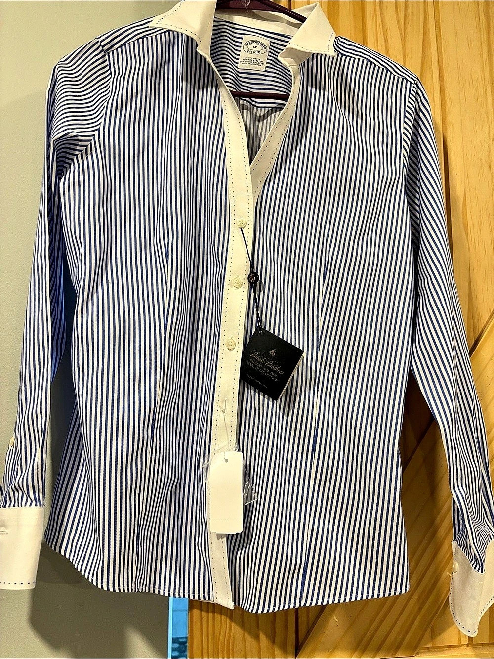 Brooks Brothers Supima Cotton Contrast-Collar Stripe Shirt with French Cuffs